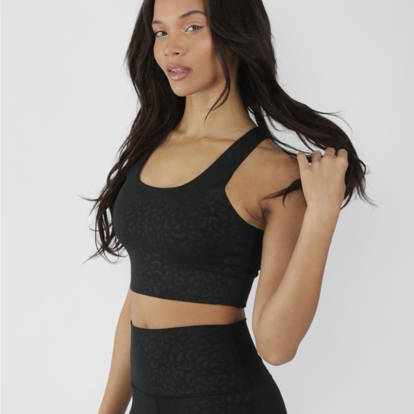 90 Degree by Reflex Wonerlink Black Leopard Print Racerback Sports Bra - Picture 5 of 13